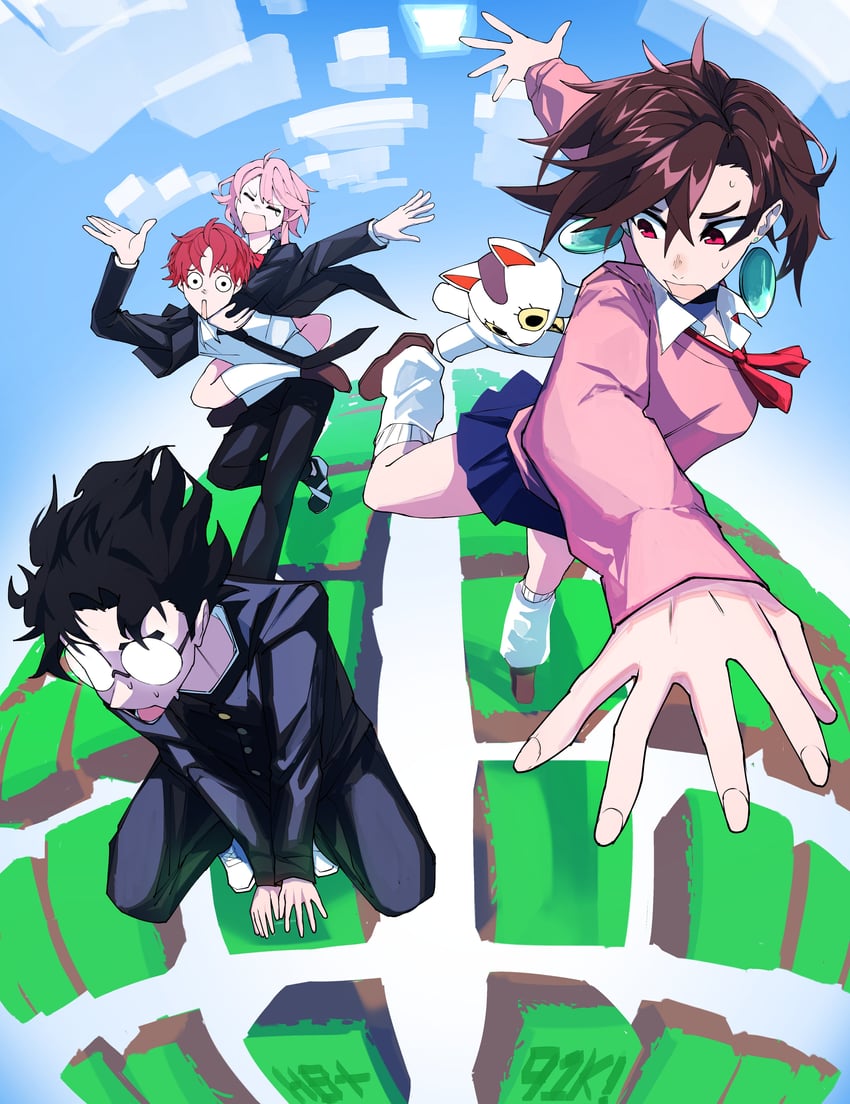 ayase momo, takakura ken, shiratori aira, and enjoji jin (dandadan and 2 more) drawn by heartbreak_juan