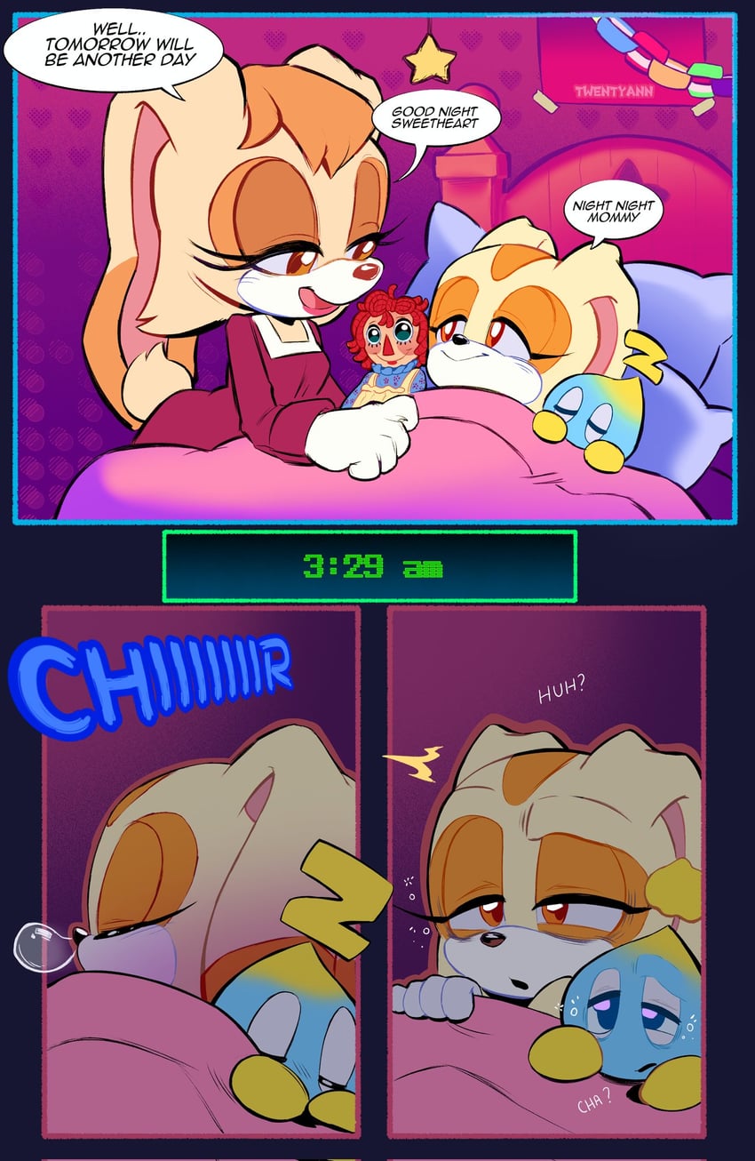 cream the rabbit, neutral chao, cheese, vanilla the rabbit, and raggedy ann (sonic) drawn by twentyann