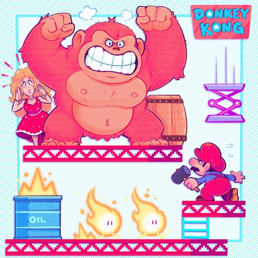 mario, donkey kong, pauline, and fireball (mario and 1 more) drawn by mostlyghostly