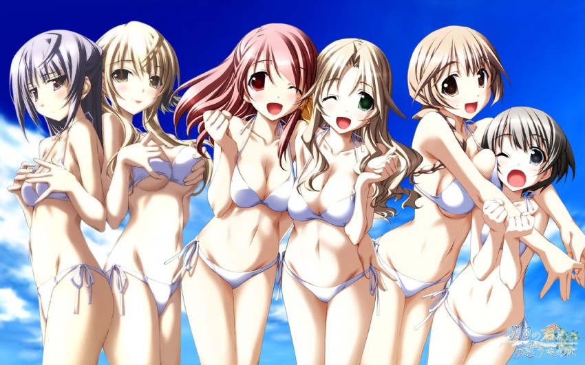 wakamiya asuka, yuugiri ruriko, tsukino mai, izumi saya, nanami mina, and 1 more (ashita no kimi to au tame ni) drawn by kurashima_tomoyasu