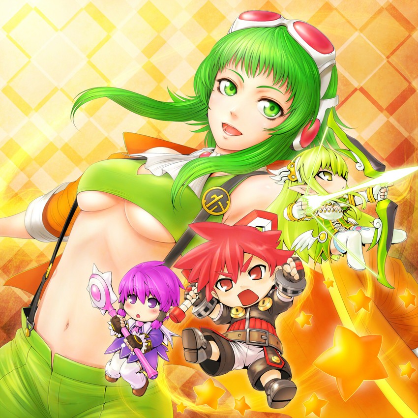 gumi, aisha landar, rena erindel, elsword, grand archer, and 2 more (vocaloid and 1 more) drawn by misawa_kei