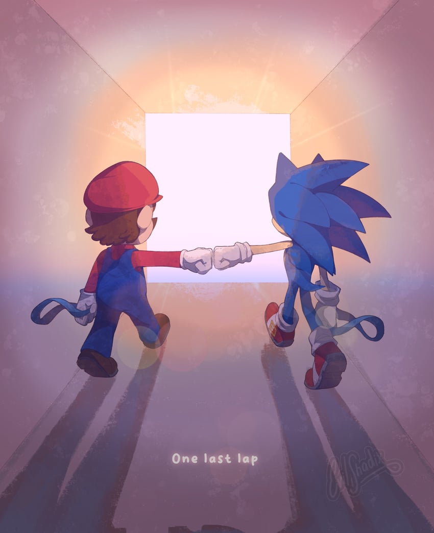 mario and sonic the hedgehog (mario and 2 more) drawn by evilshadix