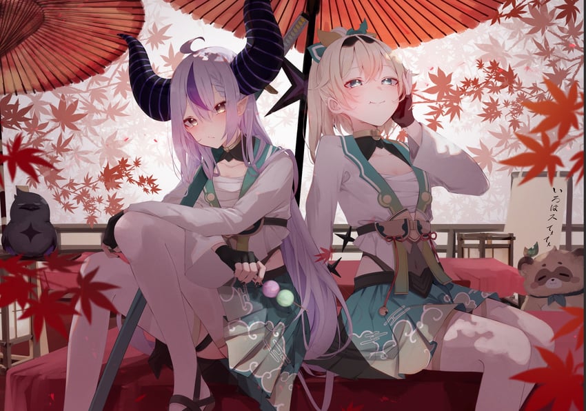 la+ darknesss, kazama iroha, crow, and pokobee (hololive) drawn by motoi_(croa76)