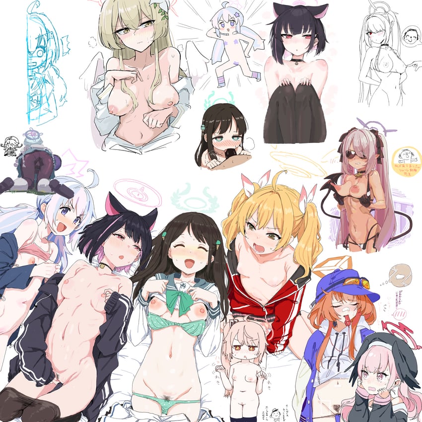 sensei, doodle sensei, koharu, kazusa, iori, and 7 more (blue archive) drawn by clearite, negu_(pixiv_6519140), and unadon_(unadoom)