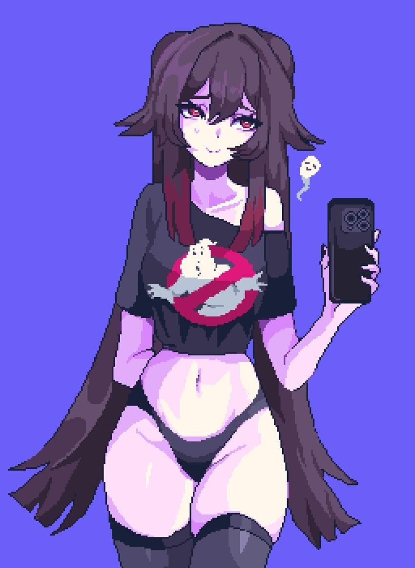 hu tao and boo tao (genshin impact and 1 more) drawn by pixelcadete