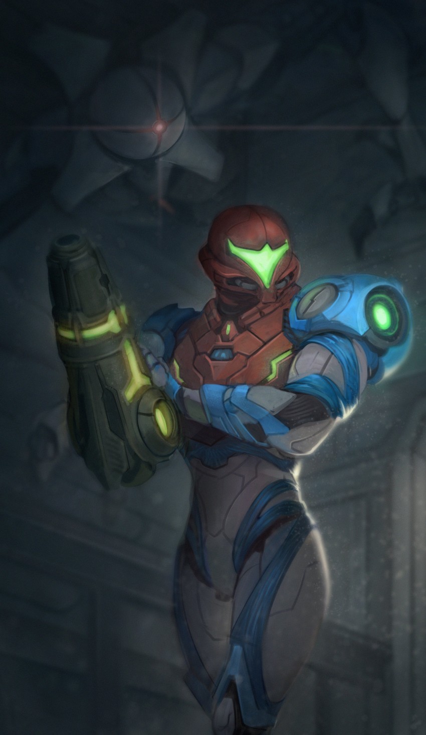 samus aran and e.m.m.i. (metroid and 1 more) drawn by zhjake