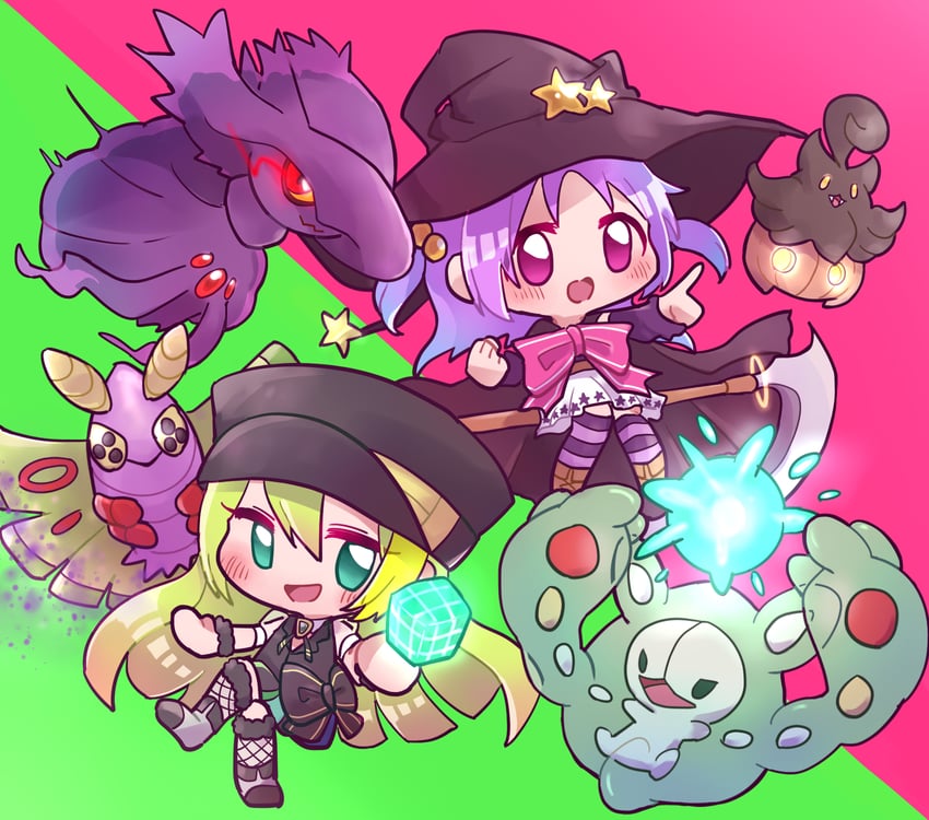 alina gray, mismagius, misono karin, pumpkaboo, reuniclus, and 1 more (pokemon and 2 more) drawn by takenoko_mgrc