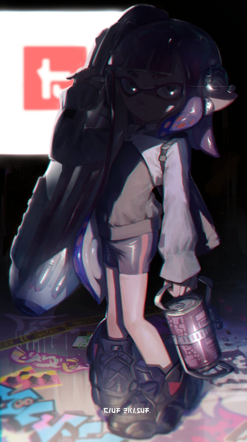 inkling player character and inkling girl (splatoon) drawn by no_(13_10_1230)