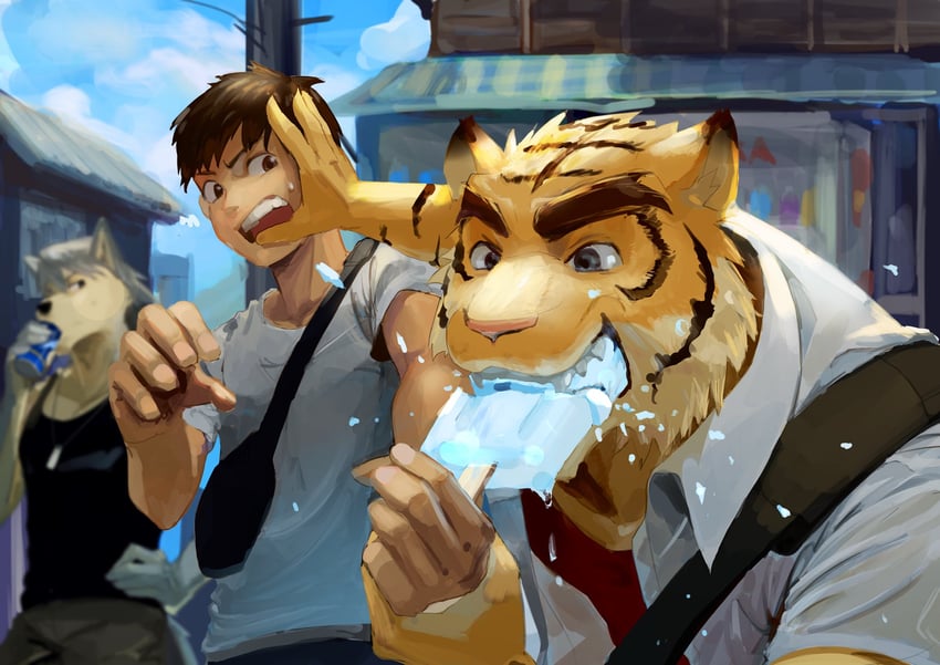 kouya aotsuki, torahiko oshima, and hiroyuki nishimura (morenatsu) drawn by saikorodekimeru