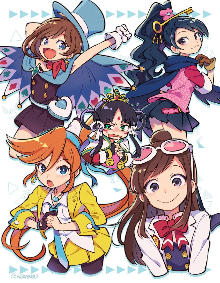 trucy wright, athena cykes, ema skye, kay faraday, rayfa padma khura'in, and 1 more (ace attorney and 2 more) drawn by nono_(norabi)