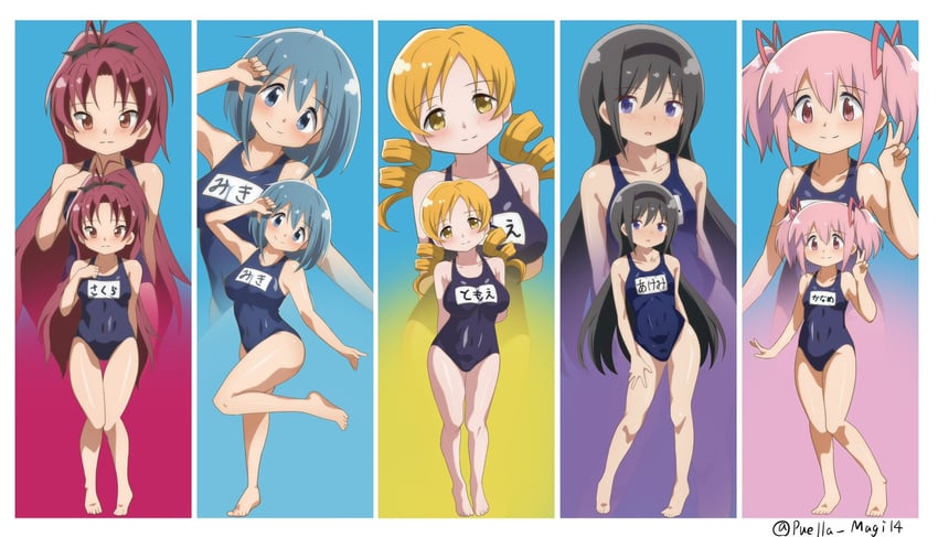 akemi homura, kaname madoka, miki sayaka, sakura kyoko, and tomoe mami (mahou shoujo madoka magica) drawn by hateri