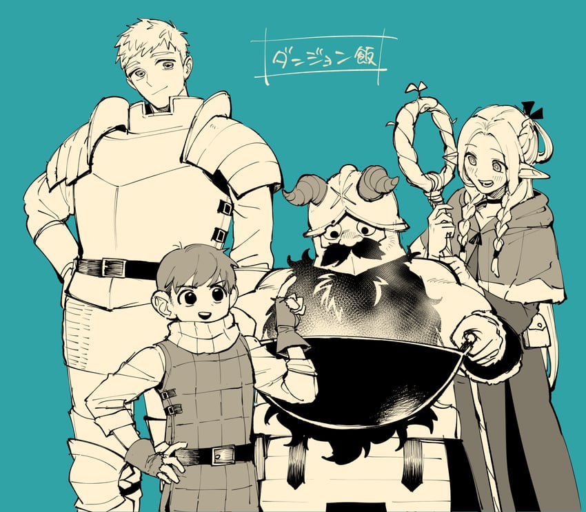 marcille donato, laios touden, senshi, and chilchuck tims (dungeon meshi) drawn by a_dzu_(hnm_knm_04)