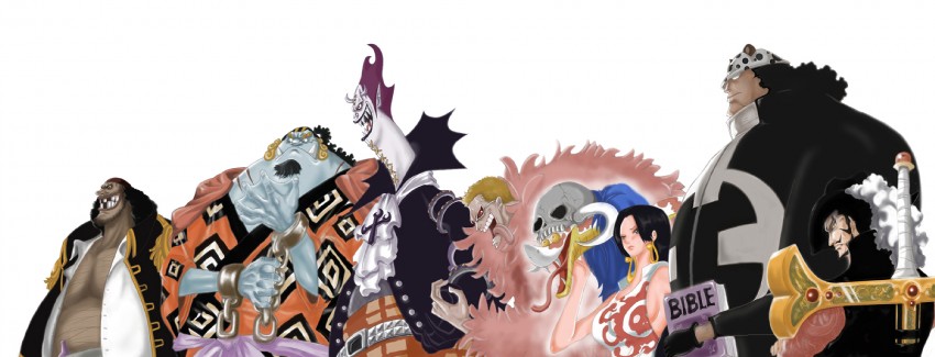boa hancock, donquixote doflamingo, dracule mihawk, jinbe, salome, and 3 more (one piece) drawn by kage_(9753xlui)