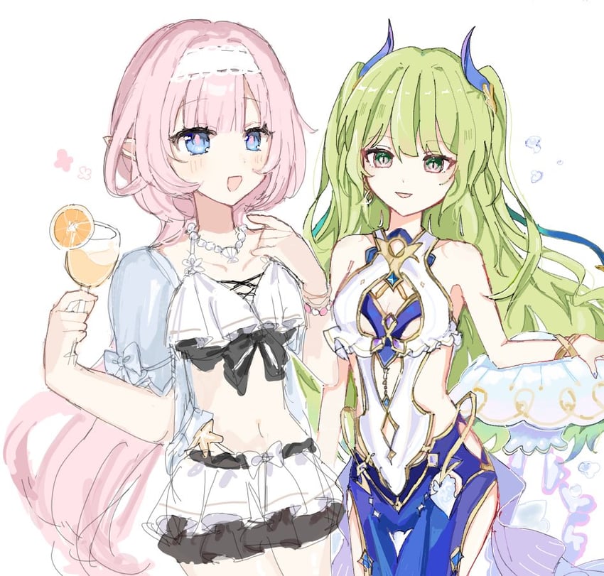 elysia and mobius (honkai and 1 more) drawn by done_(qz1c_) and rosu_(rostar1r)