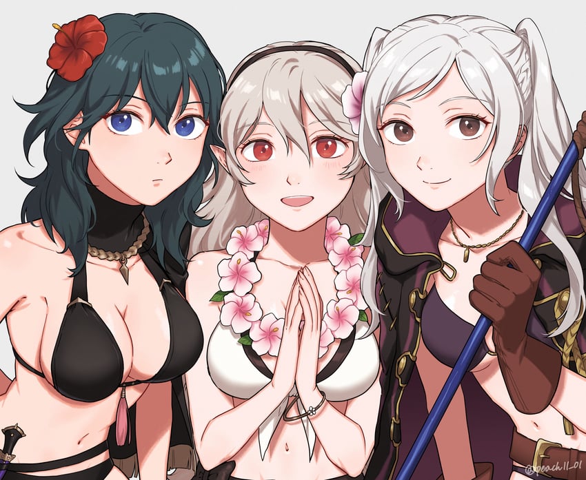 female byleth, female corrin, and female robin (fire emblem and 4 more) drawn by shamu_(peach11_01)
