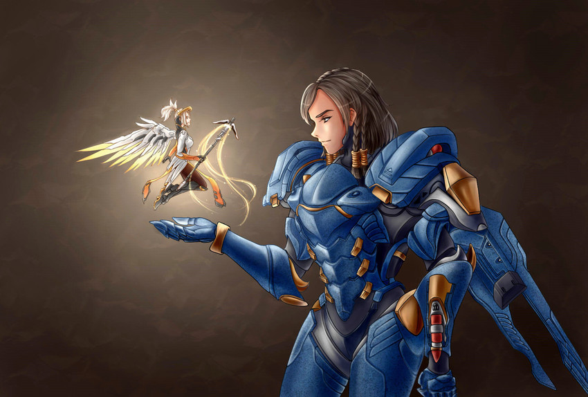 mercy and pharah (overwatch and 1 more) drawn by qingyuan
