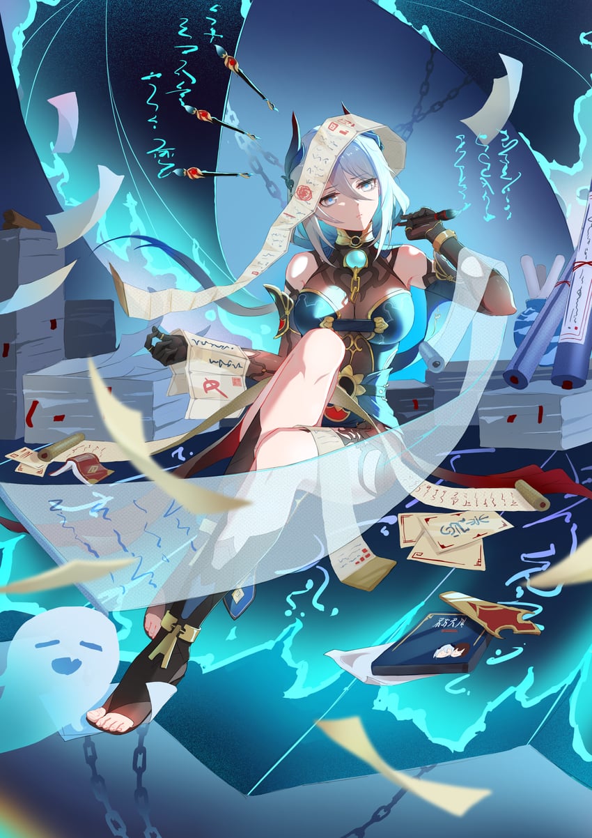 boo tao and hanya (genshin impact and 3 more) drawn by ermu_(enmmm)
