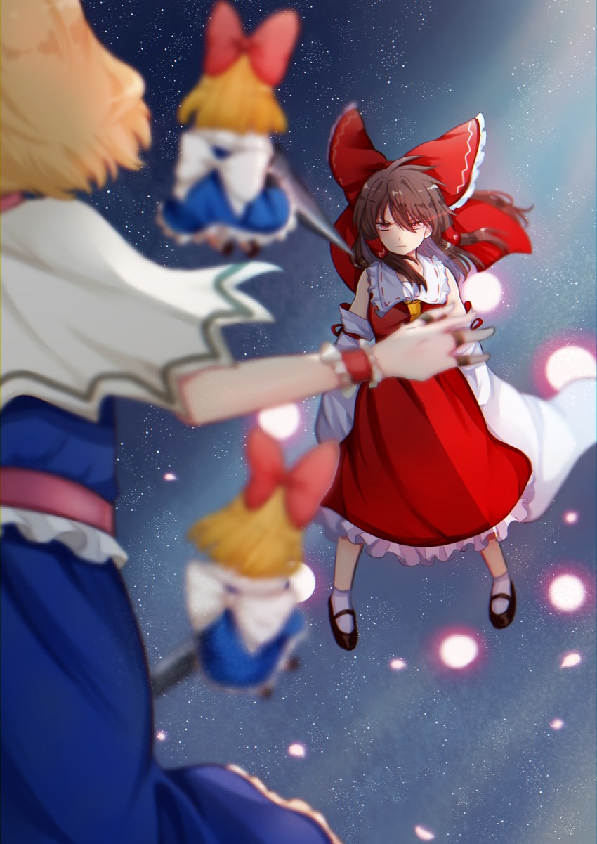 hakurei reimu, alice margatroid, and shanghai doll (touhou) drawn by uchisaki_himari