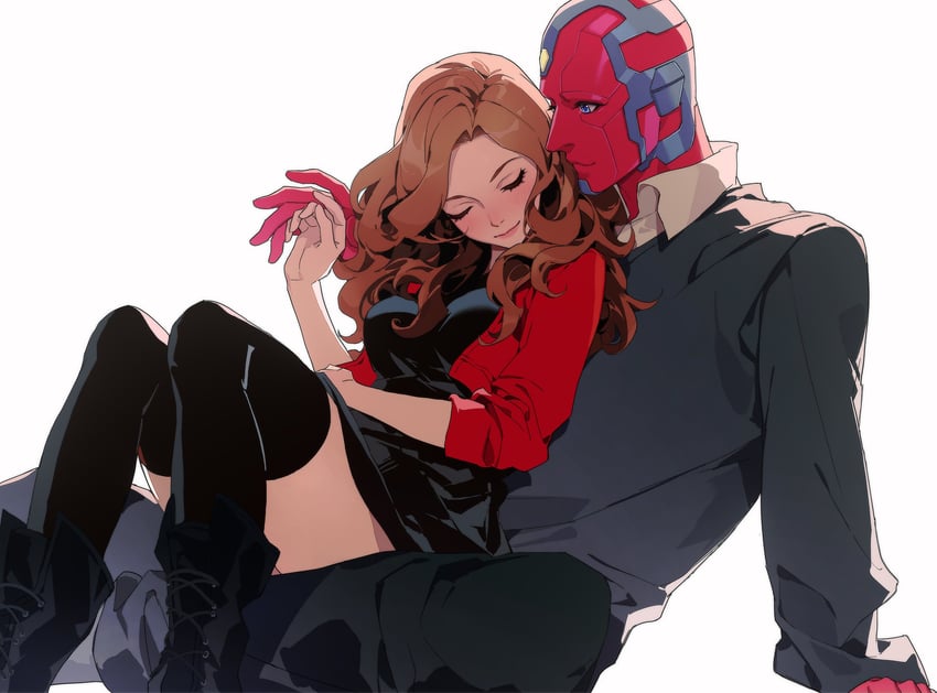 wanda maximoff and vision (marvel and 1 more) drawn by al_(ahr)