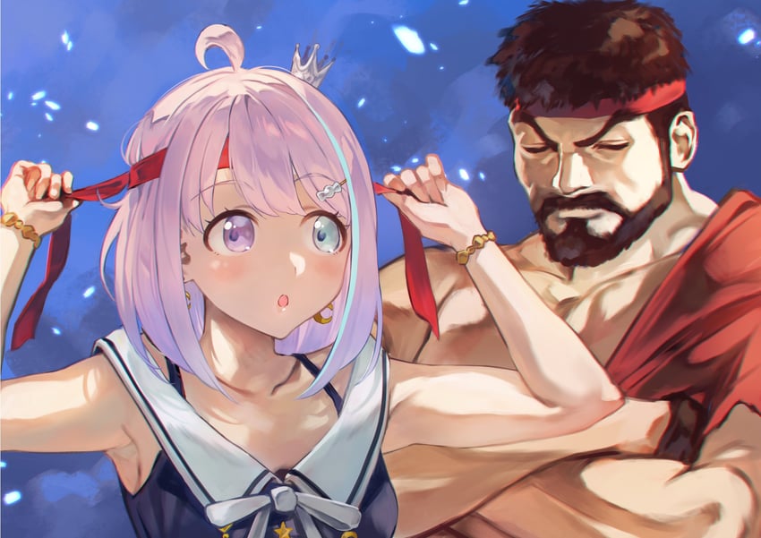 himemori luna and ryu (hololive and 2 more) drawn by otsudou