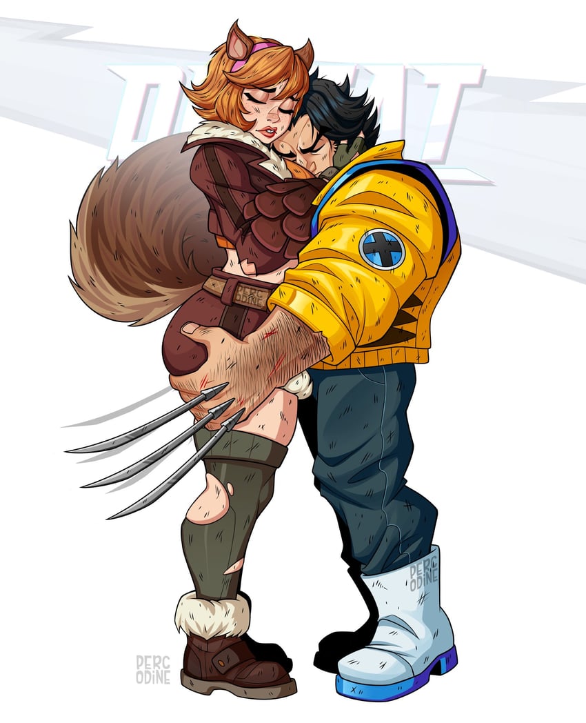 wolverine and squirrel girl (marvel and 1 more) drawn by percodine