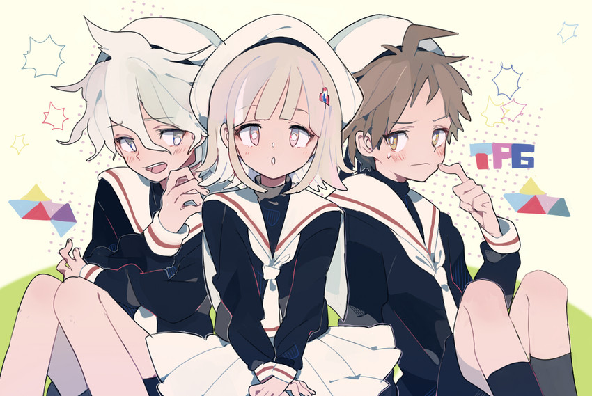 nanami chiaki, kinomoto sakura, komaeda nagito, hinata hajime, and li syaoran (danganronpa and 3 more) drawn by pikaro
