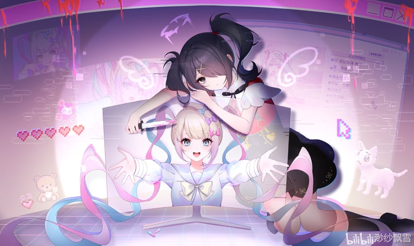 chouzetsusaikawa tenshi-chan, ame-chan, and pien cat (needy girl overdose) drawn by miaosha_piaoxue