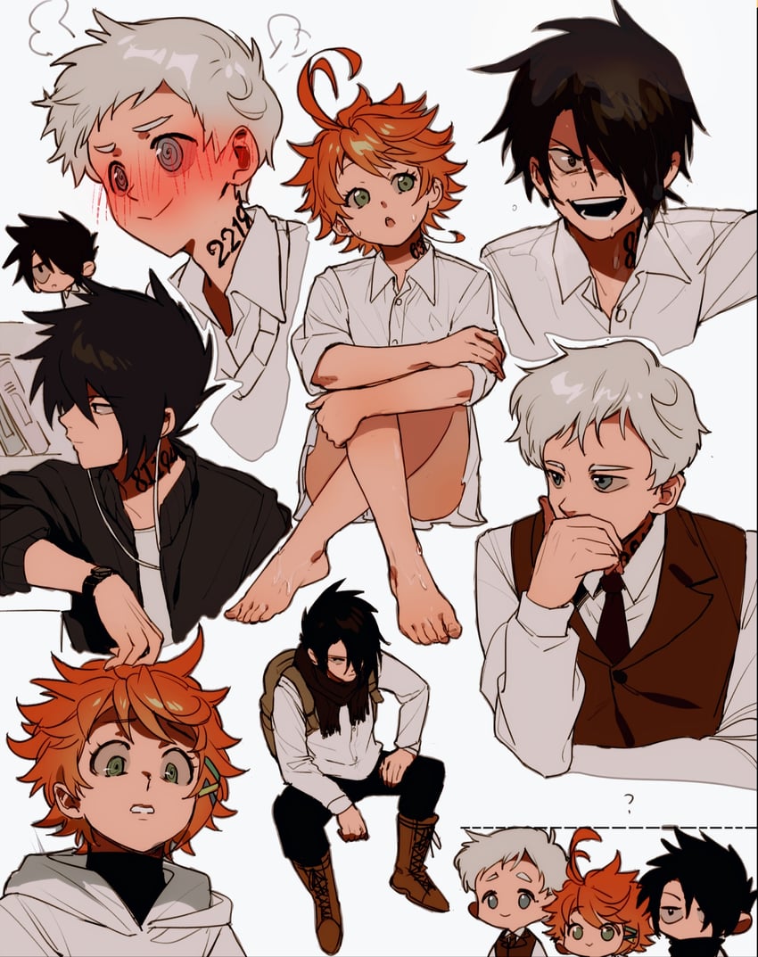 emma, norman, and ray (yakusoku no neverland) drawn by qin_(7833198)