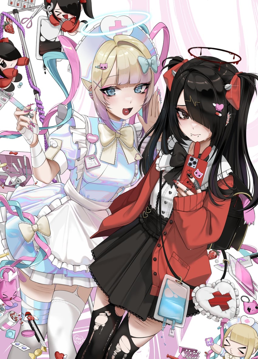 chouzetsusaikawa tenshi-chan, ame-chan, and pien cat (needy girl overdose) drawn by dakemichan
