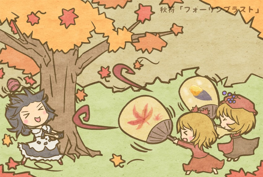 shameimaru aya, aki minoriko, and aki shizuha (touhou) drawn by akihiyo