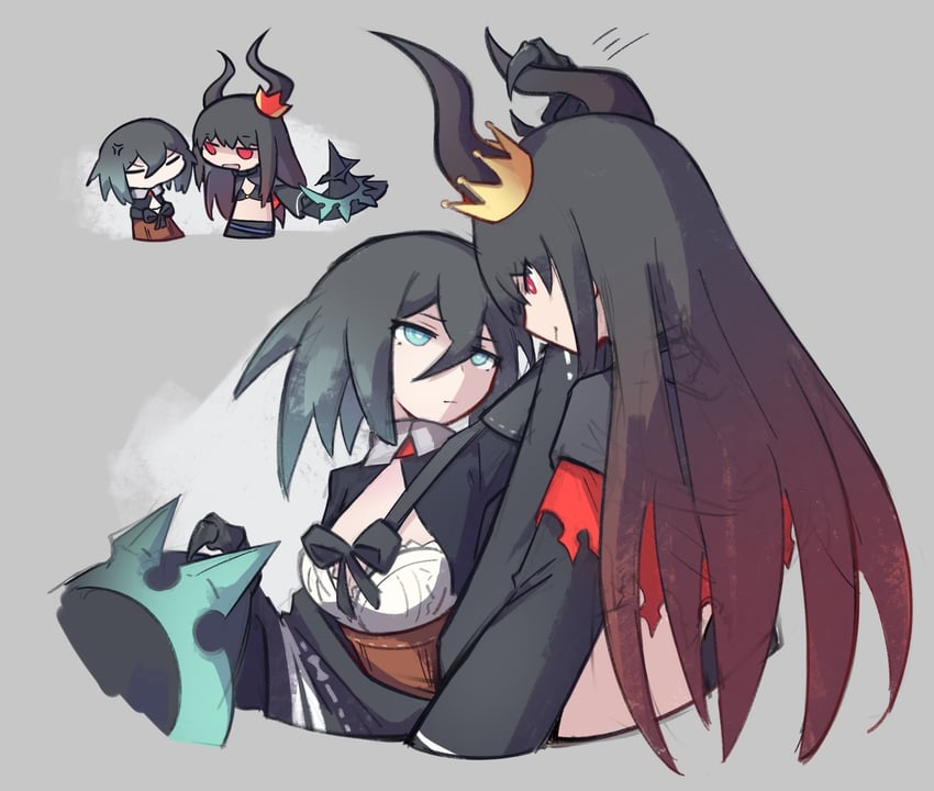 black gold saw and elder caster (black rock shooter and 1 more) drawn by mehyuew39