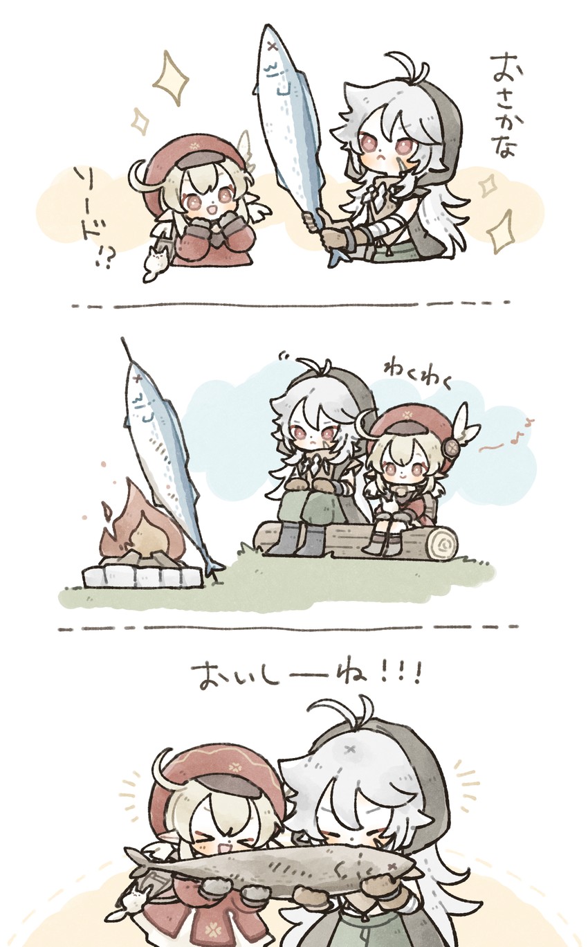 klee, dodoco, and razor (genshin impact) drawn by shionosuke