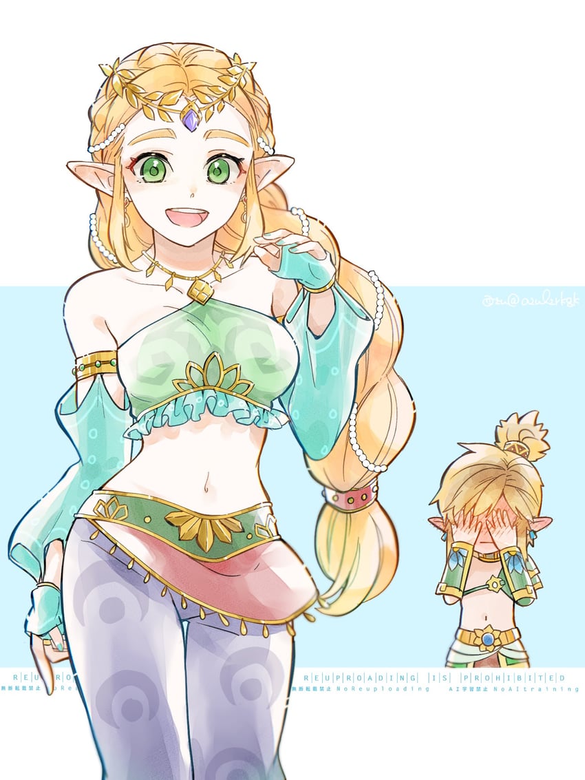 link and princess zelda (the legend of zelda and 1 more) drawn by azulzrkgk