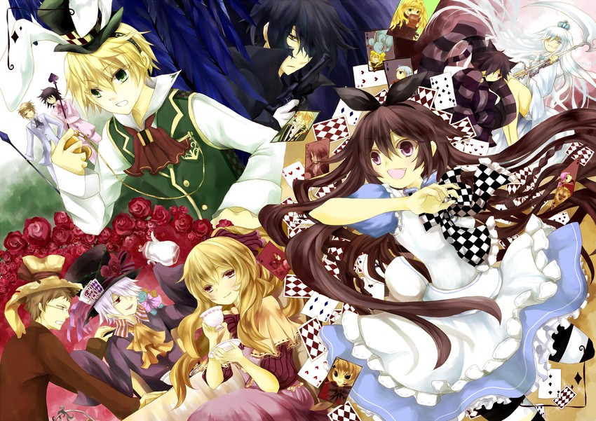 alice, white rabbit, cheshire cat, mad hatter, march hare, and 19 more (alice's adventures in wonderland and 1 more) drawn by lampnote17