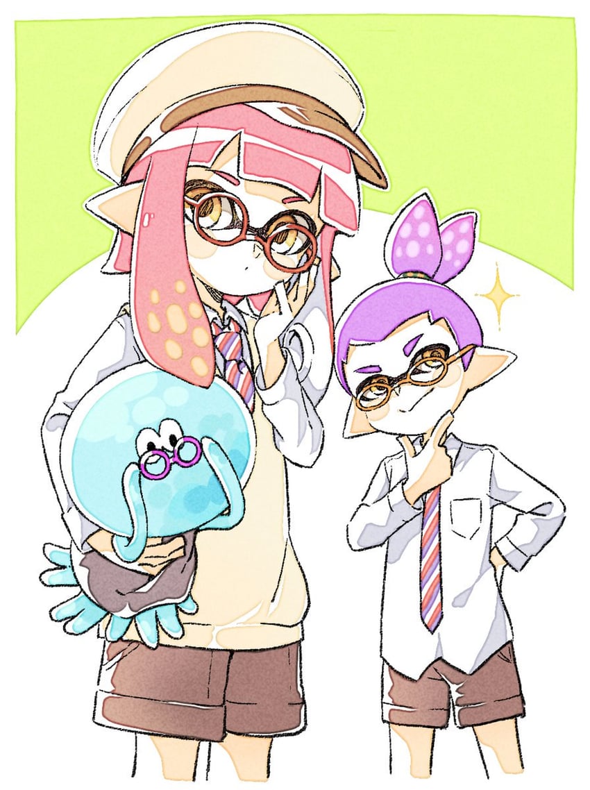 inkling player character, inkling girl, inkling boy, and jellyfish (splatoon) drawn by sen_squid