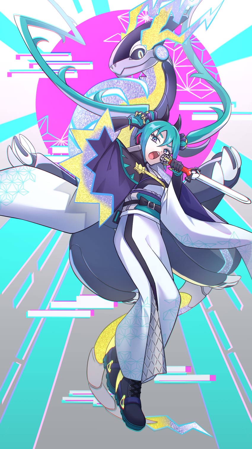hatsune miku, miraidon, and dragon miku (pokemon and 2 more) drawn by iluka_(ffv7)