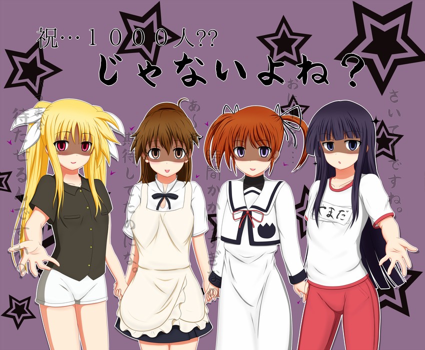 fate testarossa, takamachi nanoha, taneshima popura, and yamada aoi (lyrical nanoha and 3 more) drawn by tom-ani