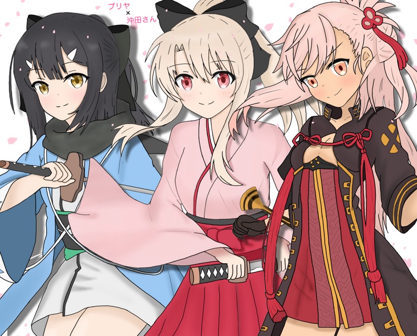 illyasviel von einzbern, okita souji, chloe von einzbern, miyu edelfelt, and okita souji alter (fate and 3 more) drawn by atsumisu