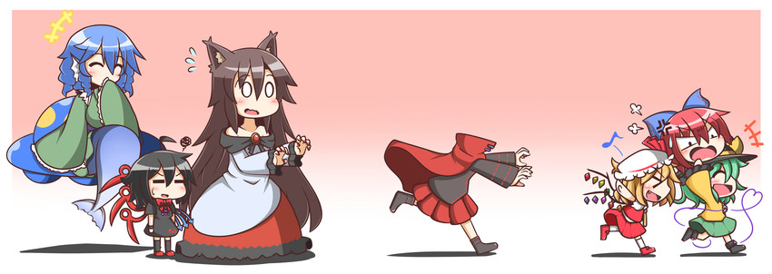flandre scarlet, komeiji koishi, houjuu nue, imaizumi kagerou, sekibanki, and 1 more (touhou) drawn by feiton