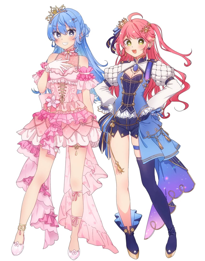 hoshimachi suisei and sakura miko (hololive) drawn by myon_omuraisu