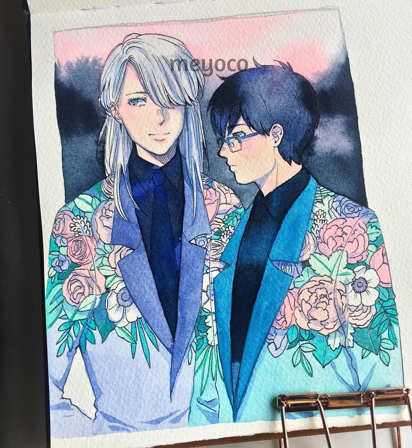 katsuki yuuri and viktor nikiforov (yuri!!! on ice) drawn by meyoco