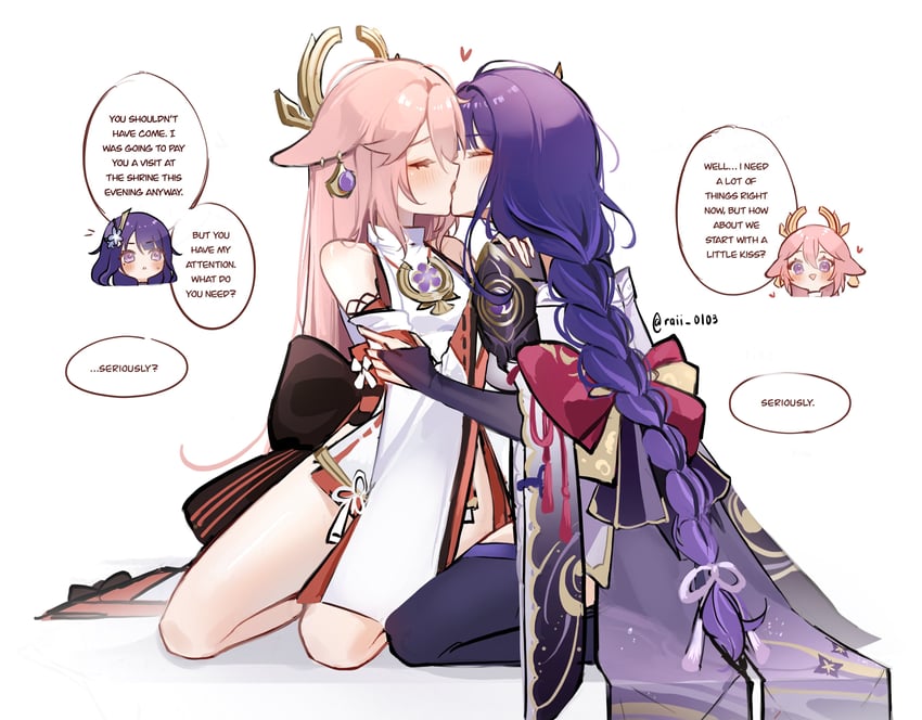 raiden shogun and yae miko (genshin impact) drawn by raii_0103