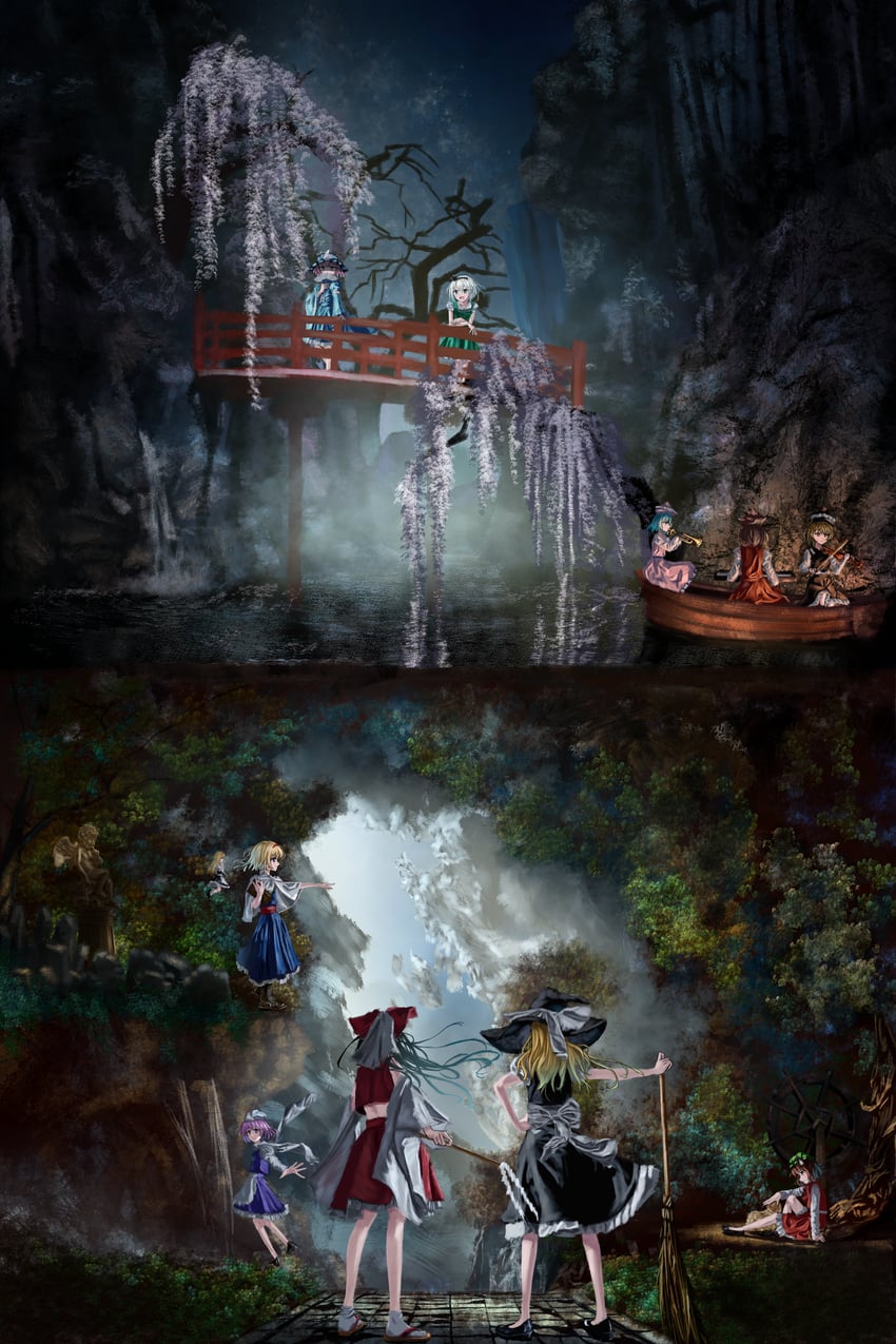 hakurei reimu, kirisame marisa, konpaku youmu, alice margatroid, saigyouji yuyuko, and 6 more (touhou and 1 more) drawn by ibushi_roun