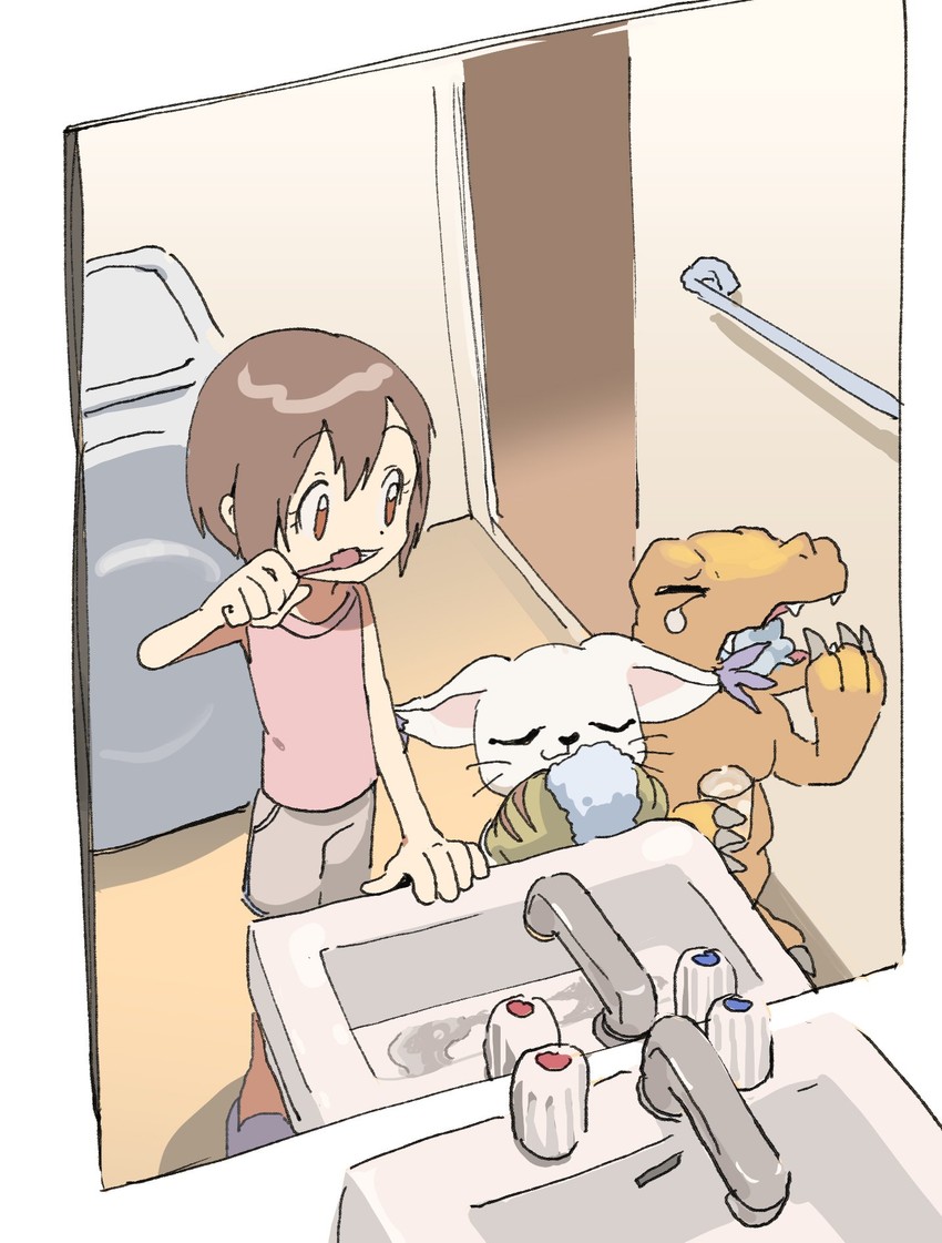 yagami hikari, tailmon, and agumon (digimon and 1 more) drawn by tantanmen