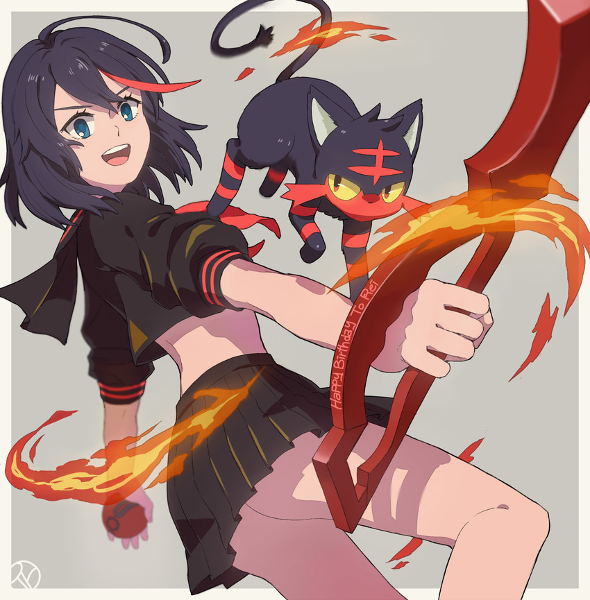 matoi ryuuko and litten (pokemon and 2 more) drawn by rutiwa