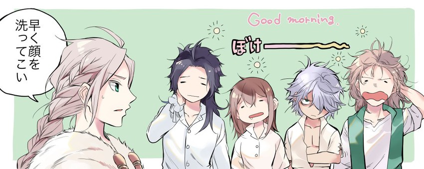 therion, tressa colzione, cyrus albright, h'aanit, and alfyn greengrass (octopath traveler and 1 more) drawn by oboro_keisuke