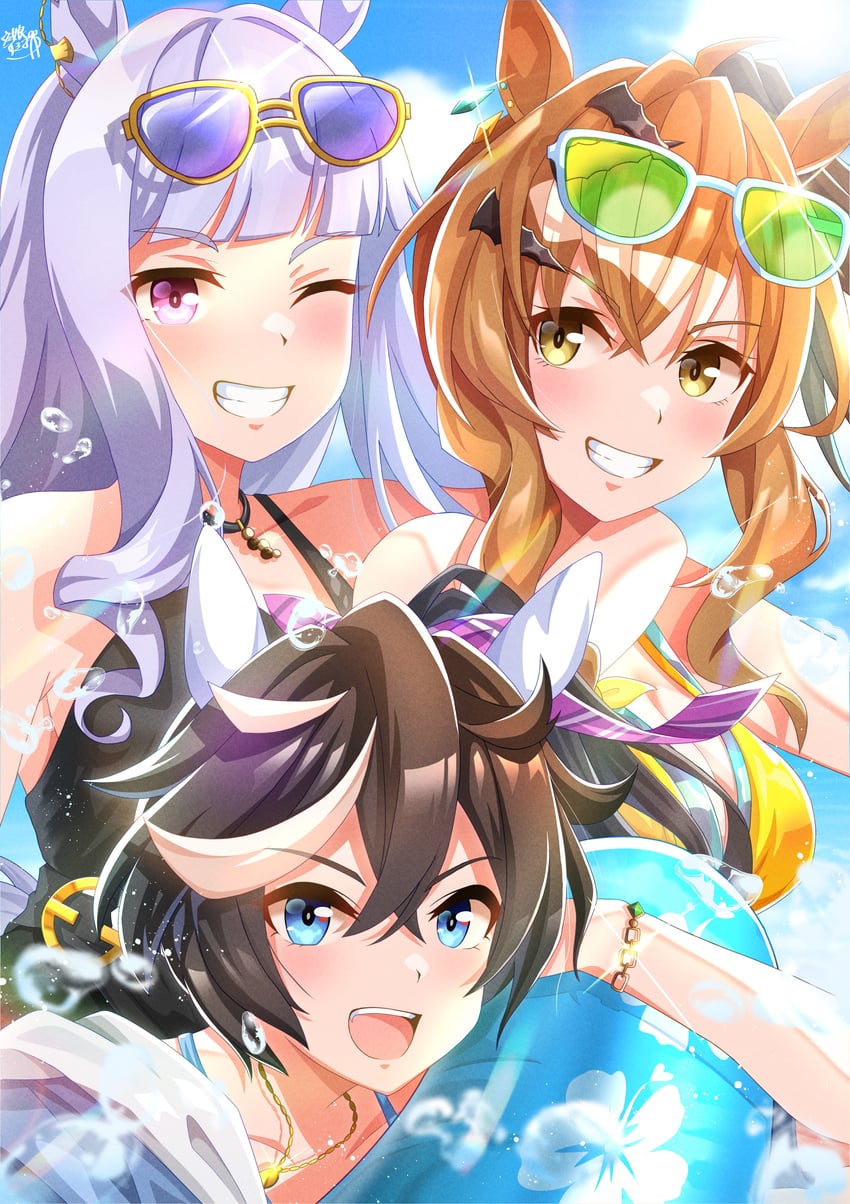 katsuragi ace, gold ship, and jungle pocket (umamusume) drawn by u-sukio.