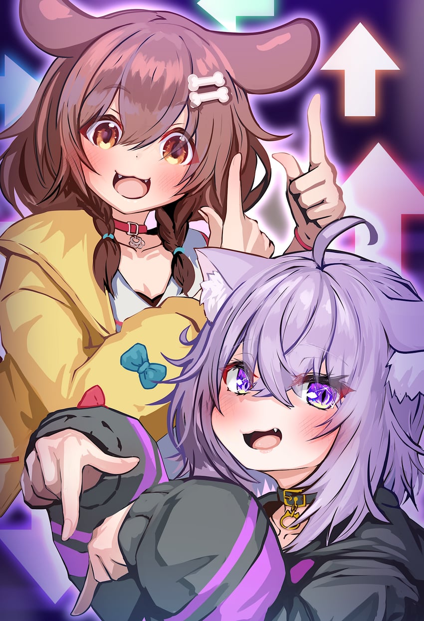 nekomata okayu and inugami korone (hololive) drawn by kajimakoto