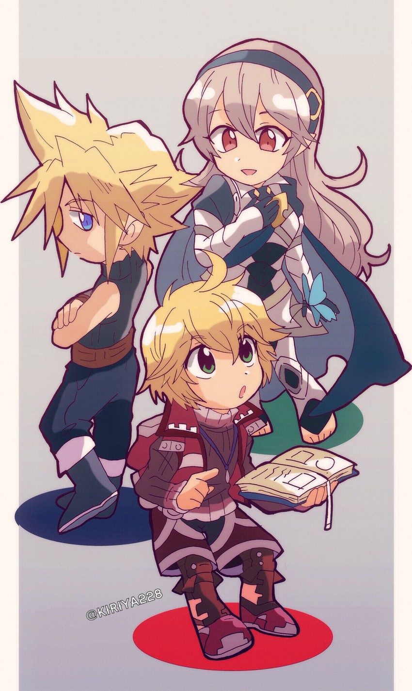 cloud strife, female corrin, and shulk (fire emblem and 6 more) drawn by kiriya_(552260)