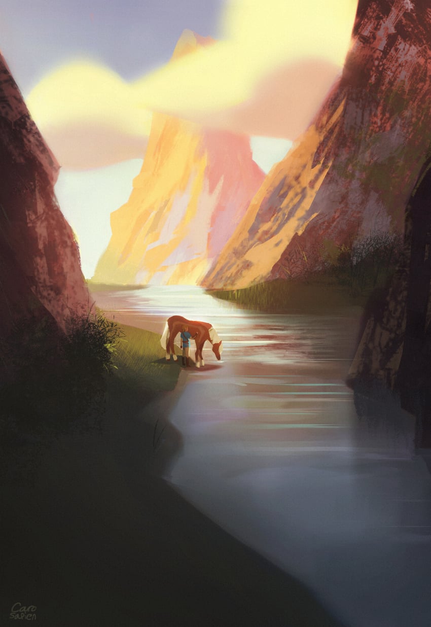 link and epona (the legend of zelda and 1 more) drawn by carosapien